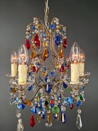 1950s Florentine Gilded Iron Chandelier With Colored ...
