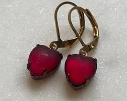 Buy Blood Red Matte Frosted Glowing Red Glass Heart Earrings ...