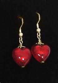 ITALIAN MURANO HEART EARRINGS RED-EHR