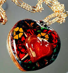 Reversible Handcrafted Pink Gold Chain Necklace, Heart Pendant Mold with Flowers | eBay