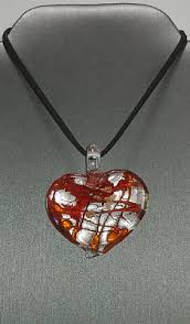 Heart Pendant Necklace Silver Foil Red W/ Gold Stardust Lampwork Glass Art Deco | eBay
