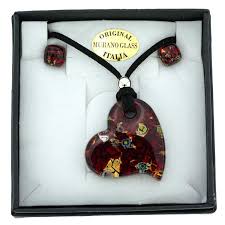 GlassOfVenice Murano Glass Venetian Reflections Heart Necklace and Earrings Set - Walmart.com