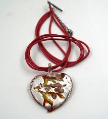 Art Glass Necklace Silver & Red Heart Swirl Heart Pendant Dichroic Foil Fused | eBay