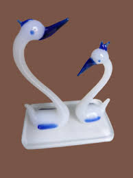Decorative Swan Couple Showpiece, White and Blue, 9 cm ...