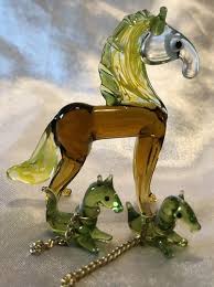 Vintage Glass Horse Figurines Mare Two Foal Art Glass ...