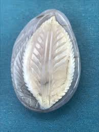 Finely Carved Light Gray Oval w White Jagged Edge Aspen Leaf ...