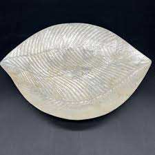 Vtg Capiz Mother Of Pearl Shell Leaf Oval Serving Platter ...