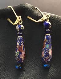 Blue Teardrop Cloisonné Earrings - Floral Cloisonné Earrings ...