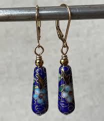 Royal Blue Teardrop Vintage Cloisonné Earrings – Deana Rose ...
