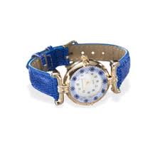 Murano Glass Millefiori Watch With Cobalt Leather Band | Uno Alla Volta