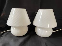 Set of 2 8 Inch Vetri Murano Swirled WHITE Glass Mushroom ...
