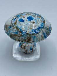 Vtg MCM Jumbo Blue White Gold Swirl Glass Mushroom ...