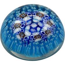 VMI Murano Glass Paperweight Millefiori Murrina Round Blue ...