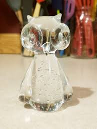 Vintage Leonard Clear Glass Owl Figurine Paperweight Bubbles ...