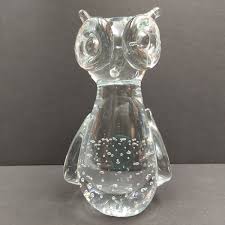 Art Glass Owl Paperweight Clear Bullicante | eBay