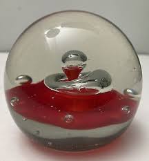 Paperweight Red and Clear With Bubbles In The Center | eBay