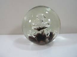 Large Heavy Art Glass Paperweight with Large Center Bubble and Smaller Bubbles | eBay