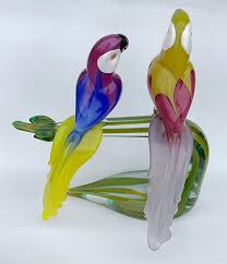 Enricco Cammozzo Colorful Murano Art Glass Bird Pair ...