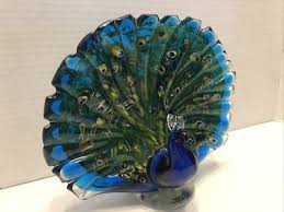 VINTAGE! HAND BLOWN GLASS MULTI-COLOR SWIRLED BLUE GREEN PEACOCK FIGURINE | eBay