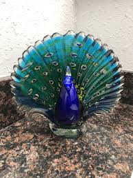 Vintage Hand Blown Art Glass MURANO Style Peacock Bird Figurine 8”H x9"W - Chic Sports