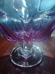 Vtg PINK/lilac & clear Art Glass Pedestal/Footed Ruffled ...