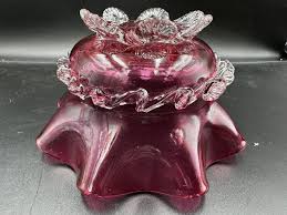 Victorian Pink Cranberry Hand Made Glass Dish. Ruffled Top. Quality | eBay