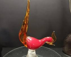 Murano Glass Vintage MCM Pheasant Bird in Red, Clear and Amber - Etsy