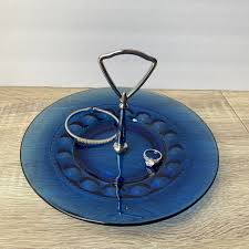 Vintage Tiara Glass Kings Crown Imperial Blue Tidbit Tray or ...