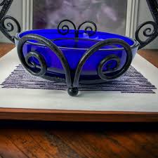 Fruit Basket/vase in Blue Glass Paste and Wrought Iron/art ...
