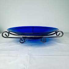 Vintage Cobalt Blue Glass Bowl 13 1/2” Diameter W/silver ...