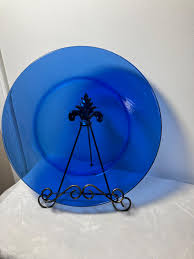 Vtg Cobolt Blue 13” Serving/charger Glass Plate - Etsy