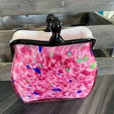 VINTAGE Hand Blown Murano Style Pink Spotted Art Glass Coin ...