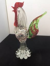 Hand Blown Art Glass Rooster Red Green Clear 11” X 7” | eBay