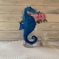 Vintage Art Glass Seahorse Statue Figurine, Unique Aqua Blue Nautical Sculpture, Coastal Beach House, Sea Ocean Home Decor, Blown Glass Art - Etsy