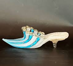 Murano Venetian Art Glass slipper, twirled Turquoise colored ribbon, vintage | eBay