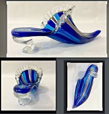 Vetreria Artigianale D'Este Murano Glass Slipper Light & Dark Blue Gold Stripe | eBay Australia