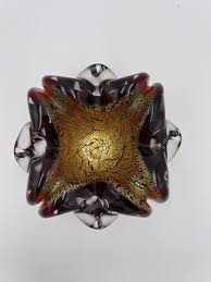 Vtg Murano Cigar Ashtray/Candy Dish Hand Blown Burgundy Red with Gold Flakes | eBay