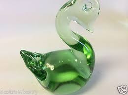 Green Art Glass crystal blown Figurine Paperweight Swan | eBay