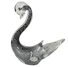 Murano Art Glass Signed Paolo R Swan Bird Sculpture Black Silver Aventurine 8.5" | eBay