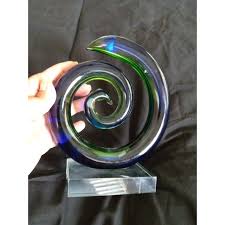 1980s Murano Style Italy Blue Green Sommerso Art Glass Swirl Sculpture | Chairish