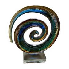 Blue And Clear Wavy Swirl Art Glass Abstract Sculpture at 1stDibs