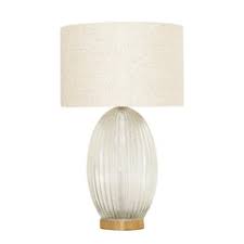 Aurora Ribbed Glass Lamp Base Clear Table Lamp Large Linen Shade