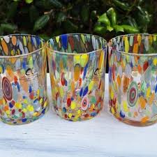 Murano Glass Drinking Glass Tumbler Light Blue Yellow Hand Made Millefiori - Etsy