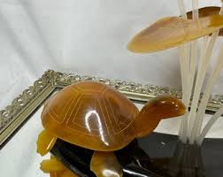RARE Vintage MCM Amber Bakelite / Lucite Turtle Sculpture With Lilly Pads and Cattails on Bone Base - Etsy