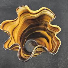 Handkerchief Ruffle Honey Amber Brown Striped Hand-Blown ...