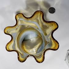 ZORZA 6" Hand Blown Art Glass Amber White Handkerchief Vase ...