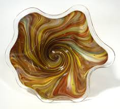 Hand Blown Glass Fluted Bowl, Dirwood Glass, Gold Topaz ...