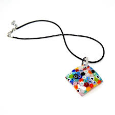 Murano Glass Diamond Shaped Pendant Necklace, Millefiori