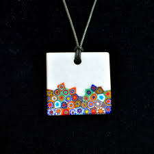 Piastra Millefiori White, Ivory Glass Pendant Necklace