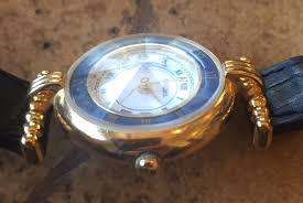 Women Fossil Authentic Vintage Watch Blue Breaded Band Pyramid Crystal Gold Case | eBay